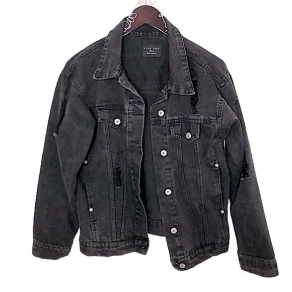 Love Tree Jackets & Coats Euc Love Tree Black Denim Buttonup Jacket